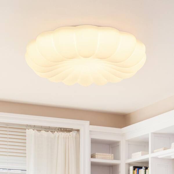 LumaPetal 18.9 in. Modern Nordic White Integrated Dimmable LED Flush Mount Ceiling Light with Pumpkin PE Round Shades