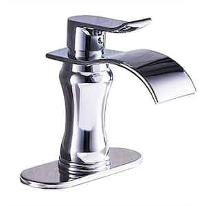 Waterfall Single Hole Single-Handle Low-Arc Bathroom Faucet With Suppy Line In Polished Chrome