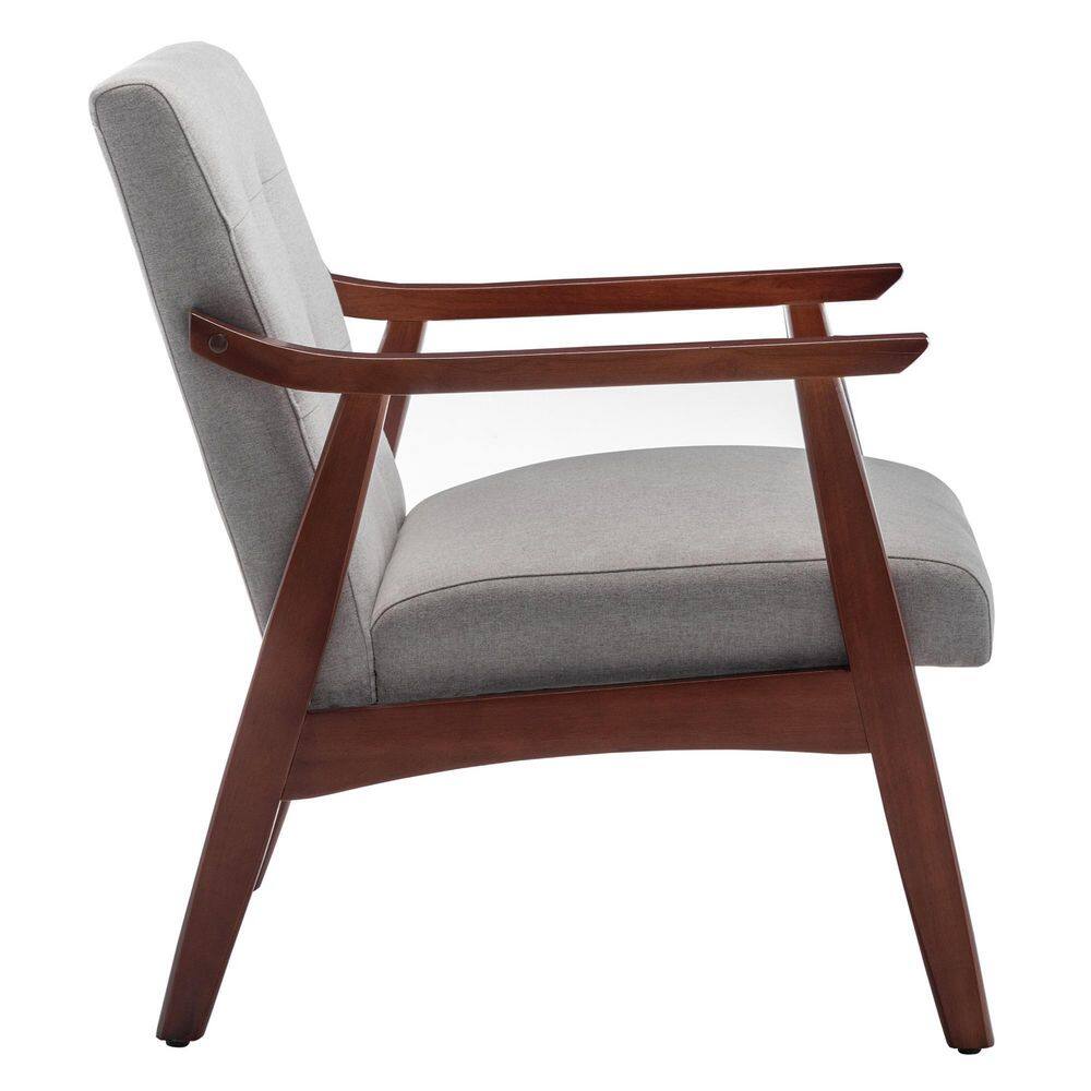 Light Gray and Espresso Mid-Century Modern Accent Chair