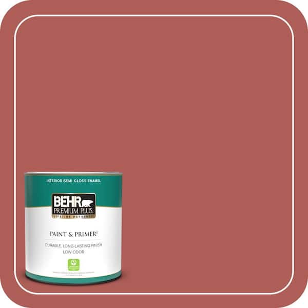 BEHR PREMIUM PLUS 1 qt. #T12-1 Prairie Poppy Semi-Gloss Enamel Low Odor Interior Paint & Primer