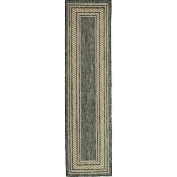 Horizon Green 2 ft. x 8 ft. Indoor/Outdoor Bordered Contemporary Runner Area Rug