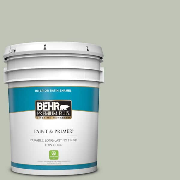 BEHR PREMIUM PLUS 5 gal. #PPU11-11 Summer Green Satin Enamel Low Odor Interior Paint & Primer