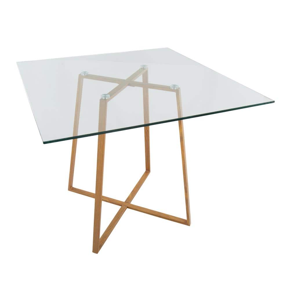 36" Natural Wood and Glass Square Dining Table