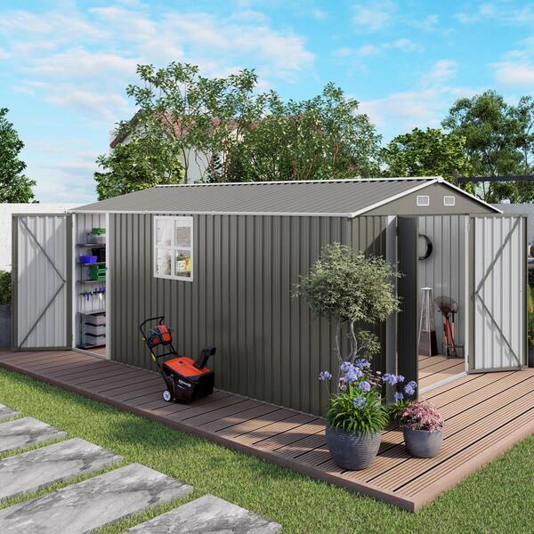 10 ft. W x 14 ft. D Outdoor Metal Shed with 3 Lockable Doors