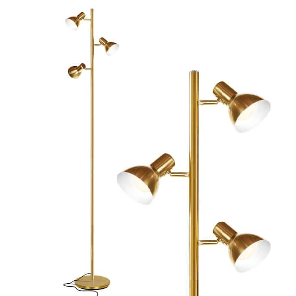 Brightech Ethan 65.5 in. Antique Brass Mid-Century Modern 3-Light 3-Way Dimming LED Floor Lamp with 3 Brass Metal Cone Shades