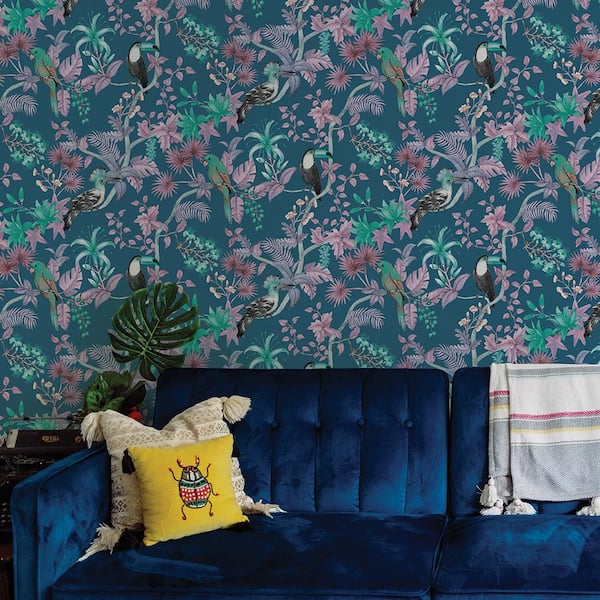 Pacific Blue Birds of Paradise Vinyl Peel and Stick Wallpaper Roll (Covers 56 sq. ft.)