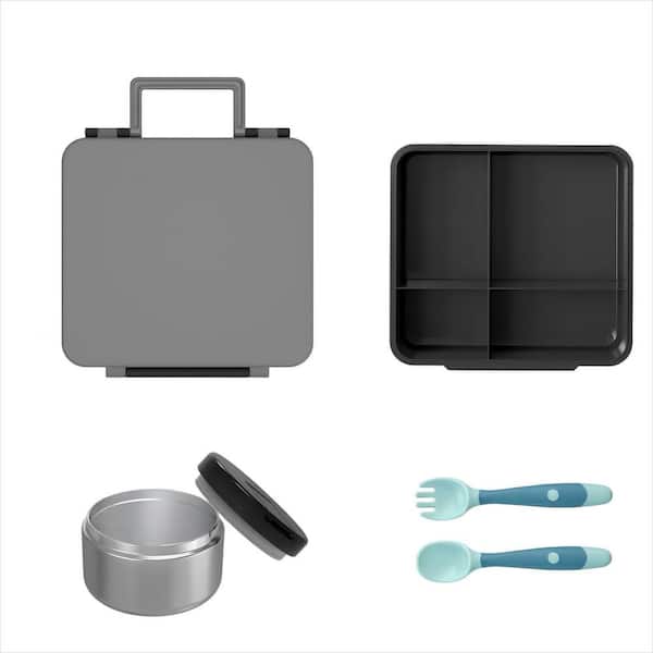 Leakproof Gray Bento Lunch Box Container with 4 Compartment and 8oz Soup Thermo Food Jar for School, Travel