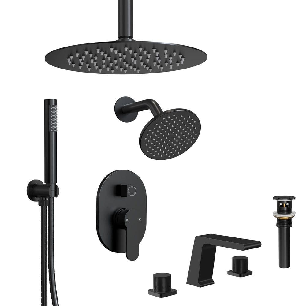 3-Spray 10 in. and 6 in. Dual Ceiling Mount Fixed and Handheld Shower Head 2.5 GPM in Matte Black with Basic Faucet price history on PriceWatchPro