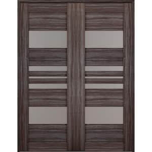 Romi 36 in. x 80 in. Both Active 5-Lite Frosted Glass Gray Oak Finished Wood Composite Double Prehung French Door