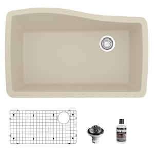 Bisque Quartz Composite 33 in. Single Bowl Undermount Kitchen Sink with Accessories
