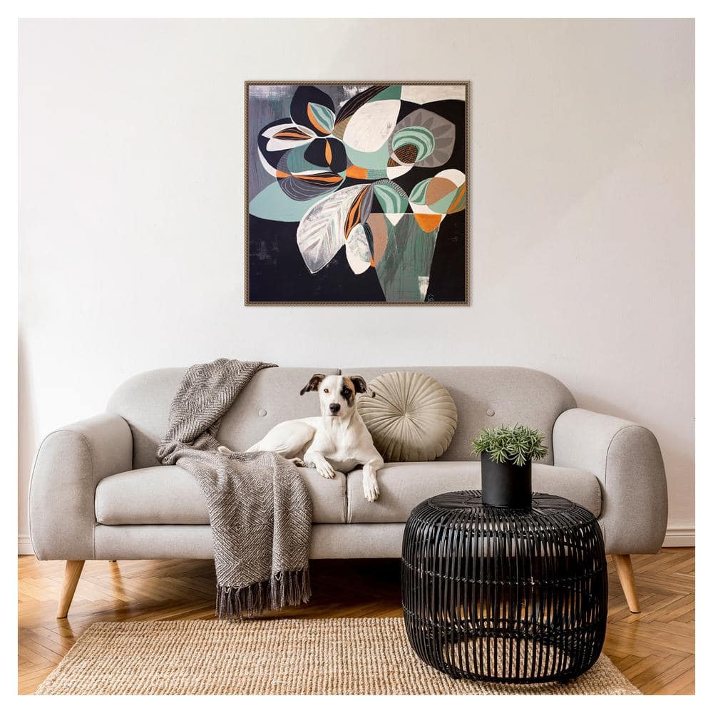 30"x30" Abstract Floral Canvas Wall Art with Bronze Frame