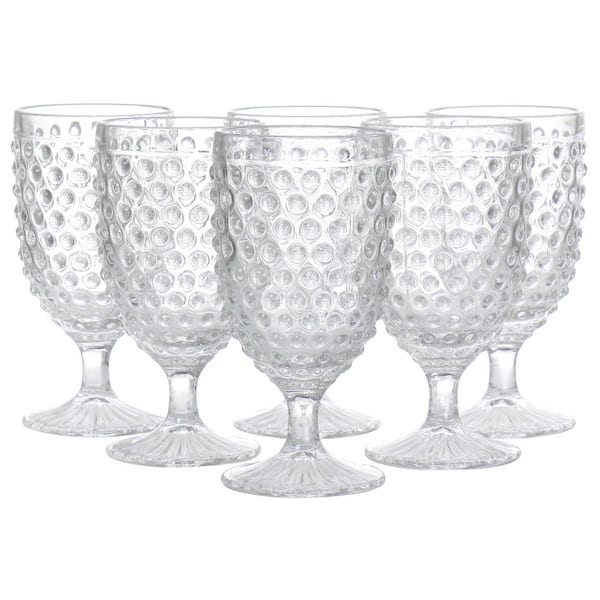 MARTHA STEWART 6 Piece 14.2 oz. Clear glass Hobnail Goblet Drinkware Set