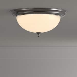 15.25 in. 3-Light Brushed Nickel Flush Mount with Alabaster Glass