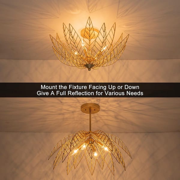 MENCOLULU 26 in. 4-Light Modern Luxury Gold Bowl Semi-Flush Mount