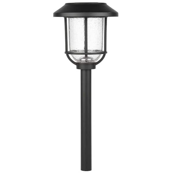 Hampton Bay Millbrook 14 Lumens Solar Black LED Metal and Glass Landscape Pathway Light (4-Pack)