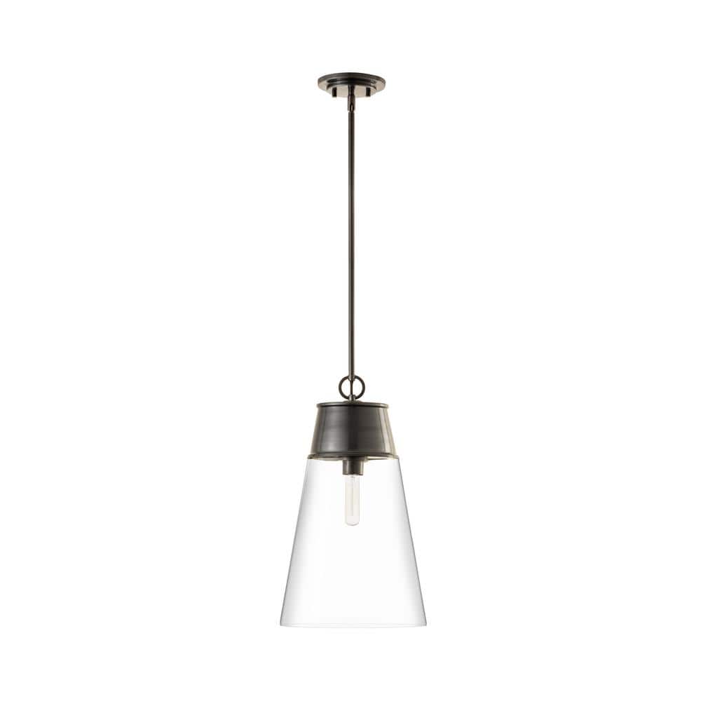 Wentworth Plated Bronze and Clear Glass Conical Pendant Light