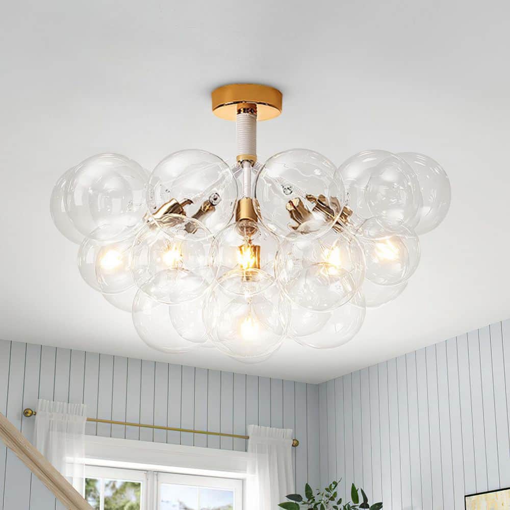 Bubble stays strong 照明 Y'INSP 24.8 in. 6-Light White Modern Semi-Flush Mount With Clear