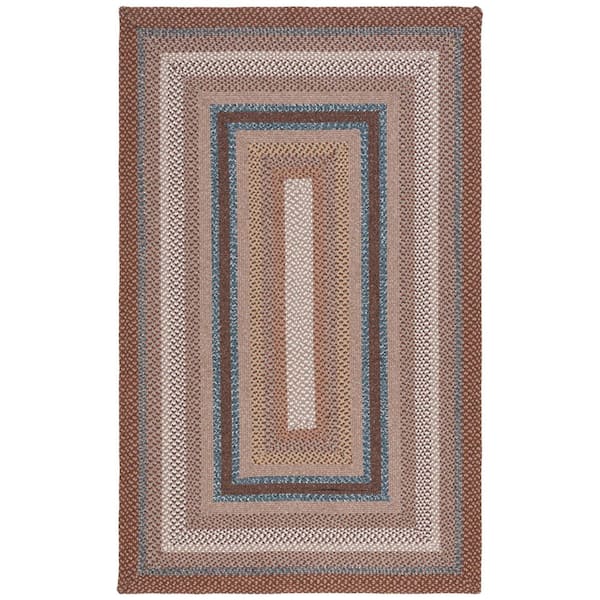 SAFAVIEH Braided Brown/Multi 6 ft. x 8 ft. Machine Washable Border Geometric Area Rug