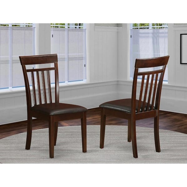 East West Furniture Mahogany Faux Leather Upholstered Wooden Chairs With Cushion, Set of 2