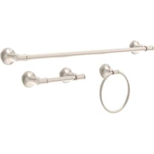 Chamberlain 3-Piece Bath Hardware Set with 24 in. Towel Bar, Toilet Paper Holder, Towel Ring in Brushed Nickel