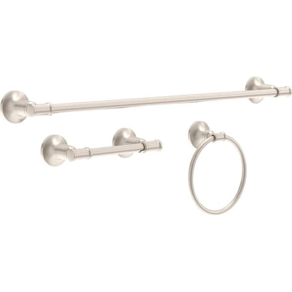 Delta Chamberlain 3-Piece Bath Hardware Set with 24 in. Towel Bar, Toilet Paper Holder, Towel Ring in Brushed Nickel