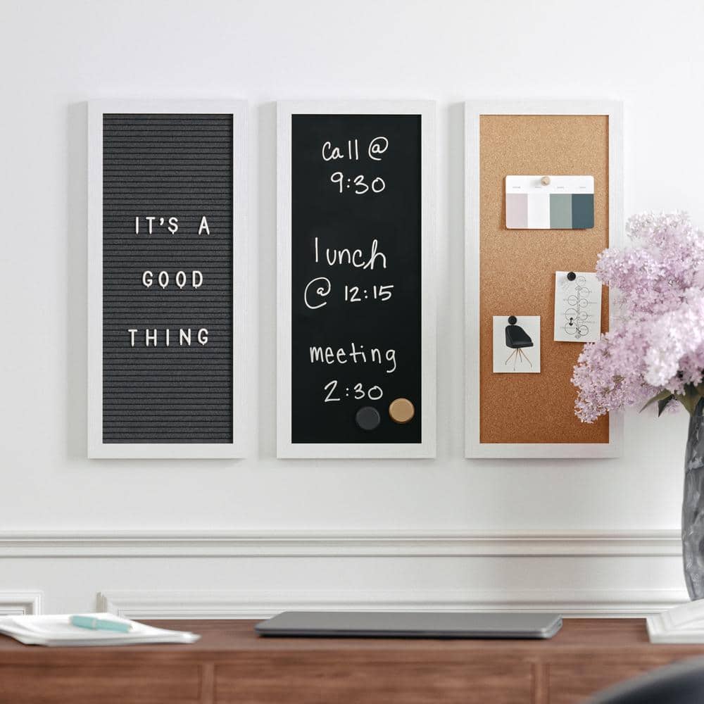 White Woodgrain Cork, Chalk, and Letter Board Set with Magnets
