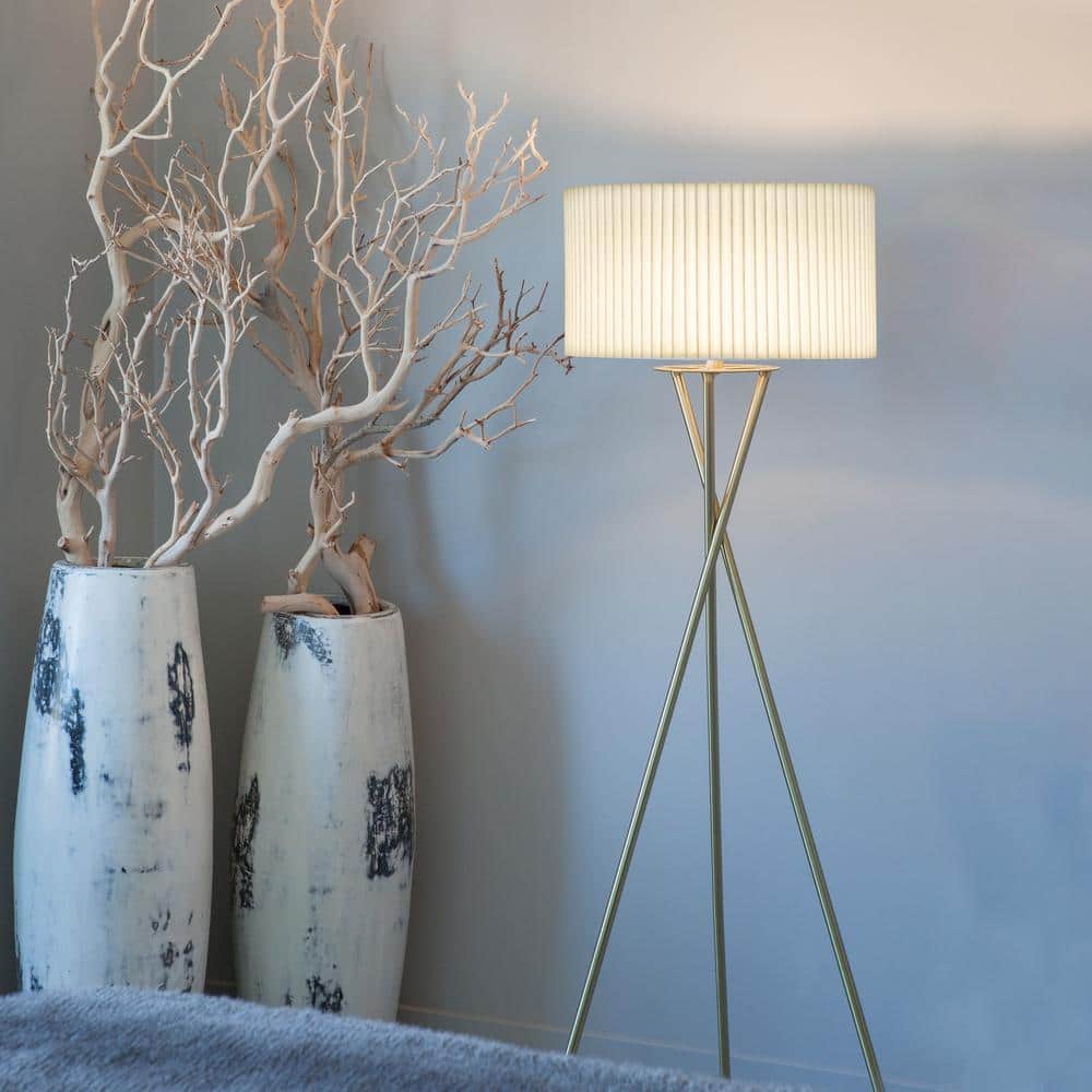 Jaxon 60" Brass Tripod Floor Lamp with Pleated Shade