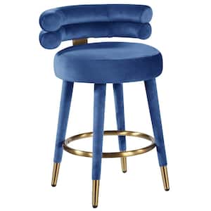 35 in. H Louie Navy Velvet Counter Height Stool with Gold Trim (Set of 2)