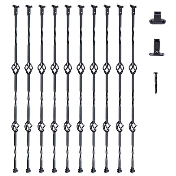 VEVOR 44 in. H x 2.2 in. W Black Staircase Metal Balusters Galvanized Steel Stair Railing Kit Spindles Deck Baluster (10-Pack)
