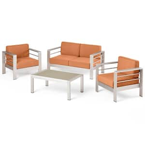 4-Piece Metal Patio Conversation Set with Sunbrella Canvas Rust Cushions