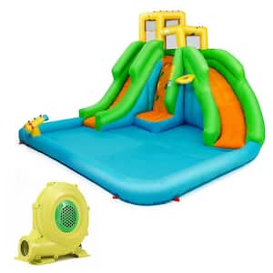 Inflatable Water Park Bounce House 2-Slide Bouncer with Climbing Wall and 480-Watt Blower