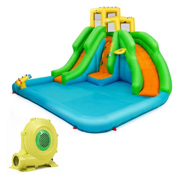 Costway Inflatable Water Park Bounce House 2-Slide Bouncer with Climbing Wall and 480-Watt Blower