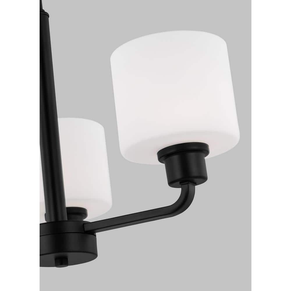 Midnight Black 3-Light Mini Drum Chandelier with Etched Glass