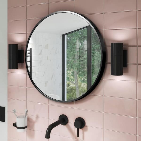 1-Piece Black 23 in. W x 23 in. H Aluminum Alloy Fine Edged Black Round Framed Wall Mirror