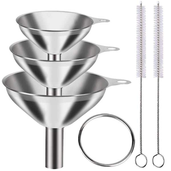 Stainless Steel Kitchen Funnel Set of 3 Food Grade Mini Funnels for Filling Bottles Flasks Cooking 2 Brushes