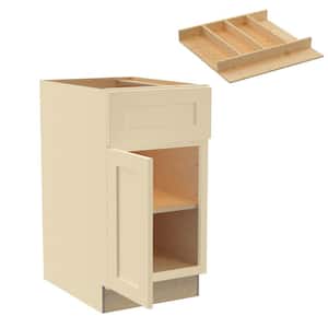 Newport 18 in. W x 24 in. D x 34.5 in. H Cream Painted Plywood Shaker Assembled Base Kitchen Cabinet Left Utility Tray