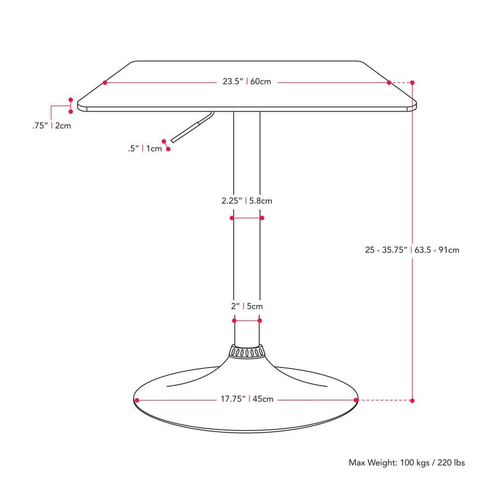 Adjustable Height Black and Chrome Square Bar Table