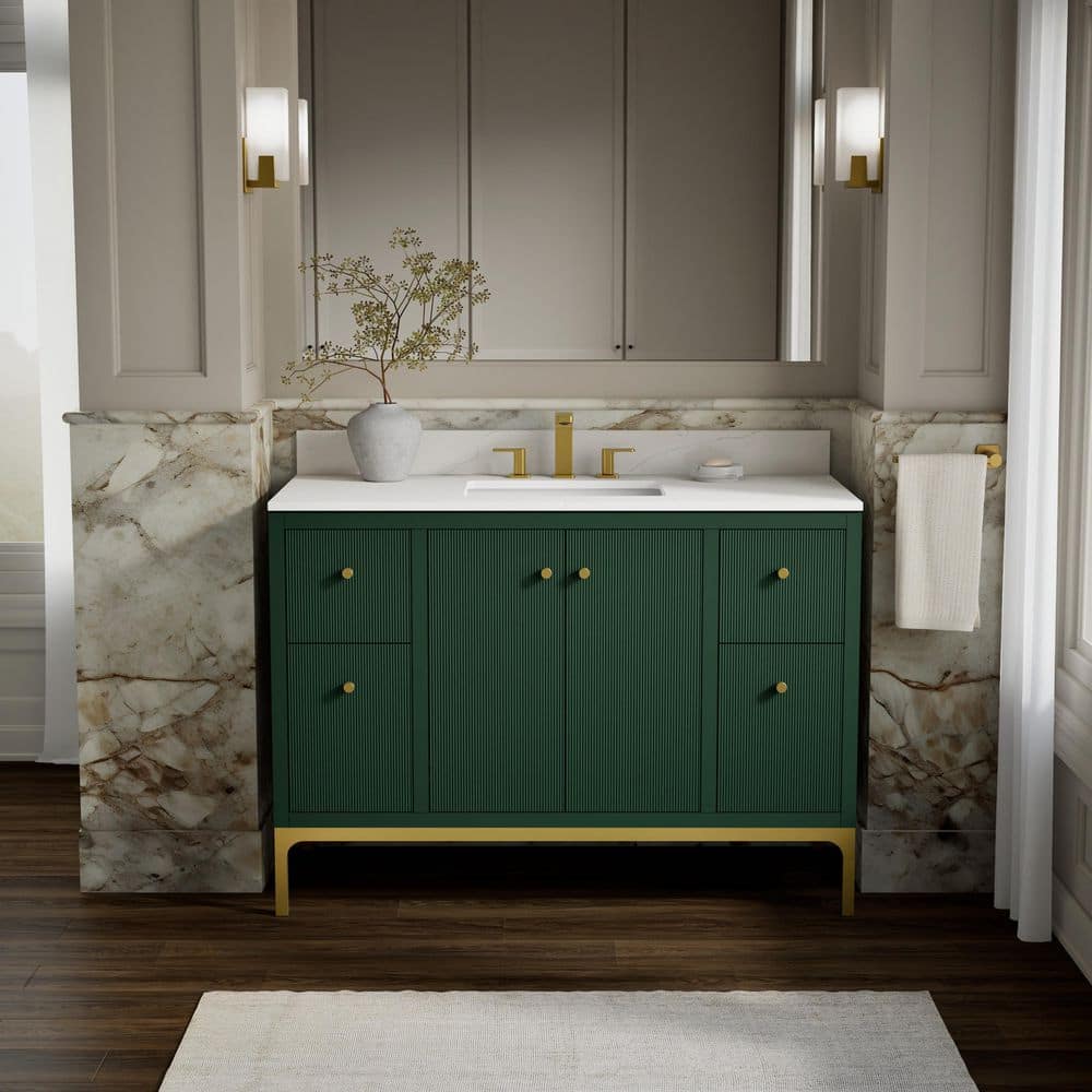 Calpa 48 in. Single Sink Emerald Green Bath Vanity with Bianco Bella Quartz Top price history on PriceWatchPro