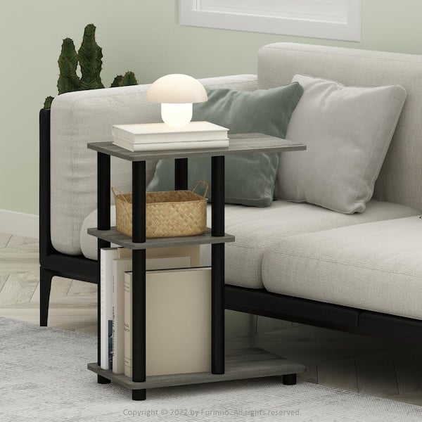 Furinno Turn-N-Tube 19.7 in. French Oak/Black C-Shape Wood Side Table with Shelves