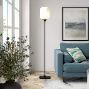 Agnolo 68-3/4 in. Blackened Bronze Floor Lamp with White Milk Glass Shade