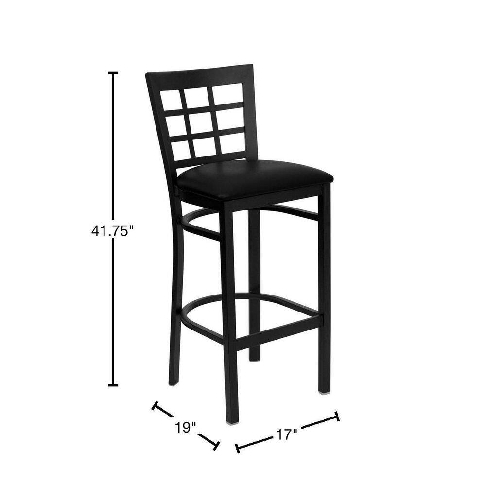 Elegant Black Vinyl and Metal Window Back Bar Stool