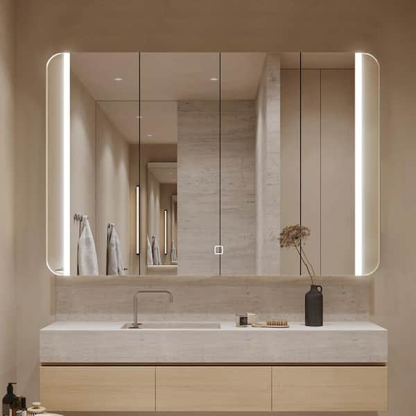 KINWELL Bathroom Mirror 31.5-in W x 23.6-in H LED Lighted White Rectangular Fog Free Frameless Bluetooth Bathroom Vanity Mirror