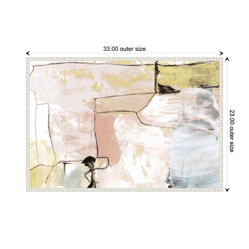 Abstract Pastels Graphic Art on Canvas with White Beaded Frame