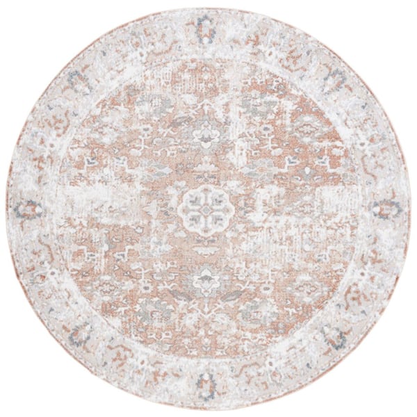 Baltimore 7 ft. x 7 ft. Ivory/Rust Machine Washable Border Distressed Round Area Rug