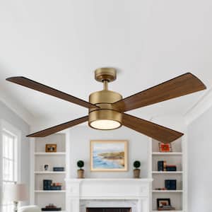 52 in. Indoor Natural Brass Ceiling Fan with Warm White Integrated LED and Remote Control