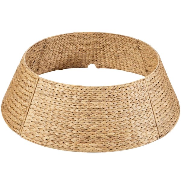 36 in. Natural Woven Hyacinth Christmas Cellulose Tree Collar with Cord Cut-Out