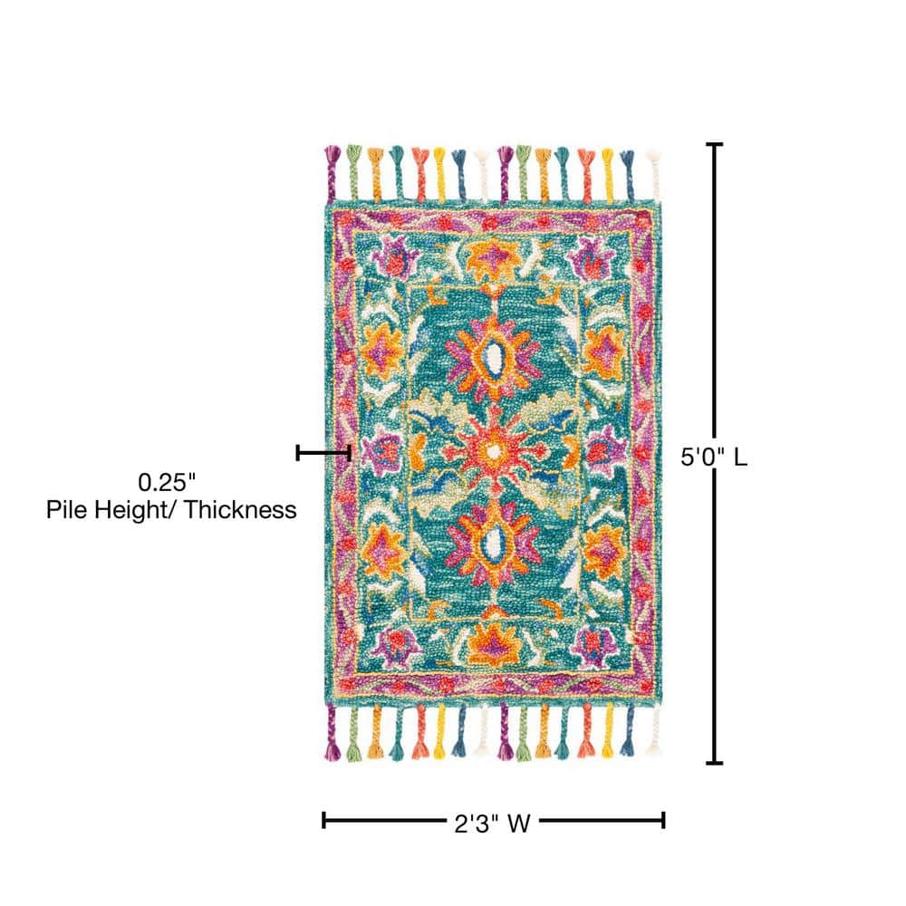 Handmade Blue Floral Wool Tufted Area Rug 2'3" x 5'