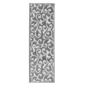 Leaves Collection Gray White 9 in. x 28 in. Polypropylene Stair Tread Cover (Set of 13)