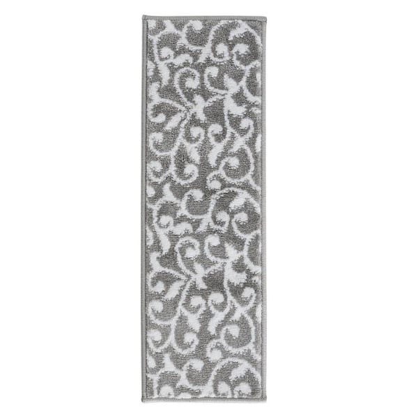 SUSSEXHOME Leaves Collection Gray 9 in. x 28 in. Polypropylene Stair Tread Cover (Set of 15)