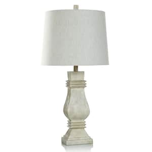 30.25 in. Brushed Cream, Cream Task and Reading Table Lamp for Living Room with Yellow Cotton Shade